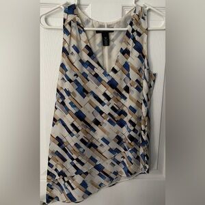 White House Black Market Black and Blue Wrap Blouse